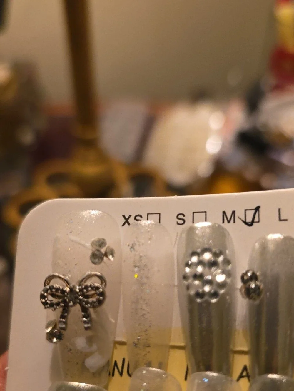 Silver Embellished Press-On Nail Set - Size Med